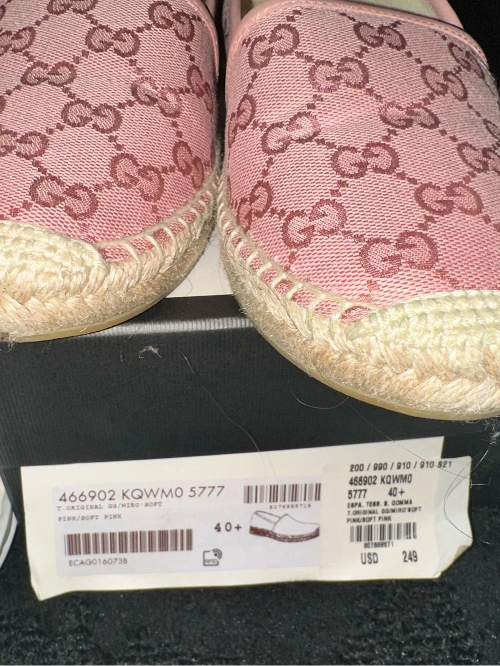 Authentic Gucci GG Canvas Pink Espadrille Flat Women’s Shoes